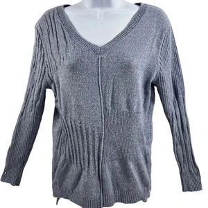 Sundance Womens Small V-Neck Silk Blend Sweater Shirt Ribbed Blocked Blue